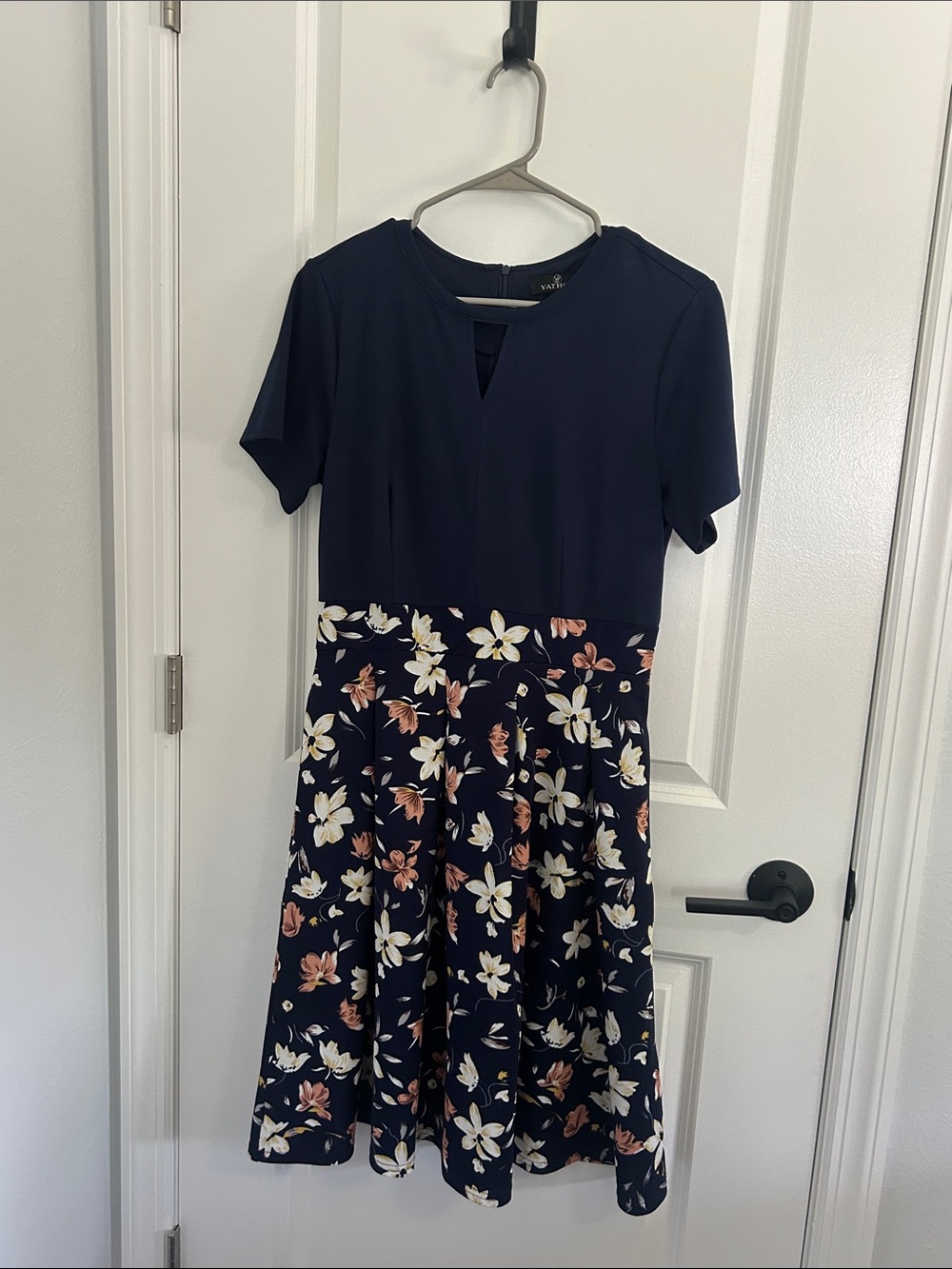 Navy Floral Fit-and-Flare Dress - Classic Women's Dress